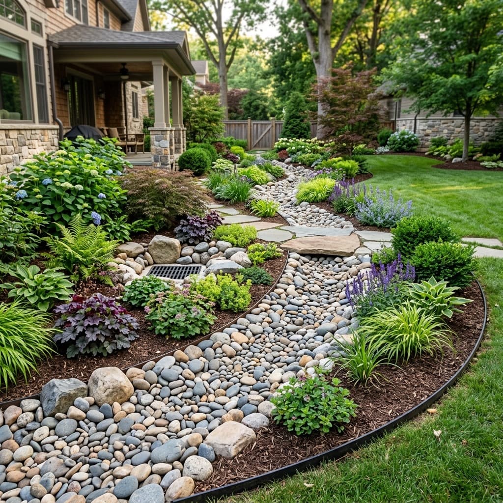 Professional french drain installation protecting a residential yard from standing water
