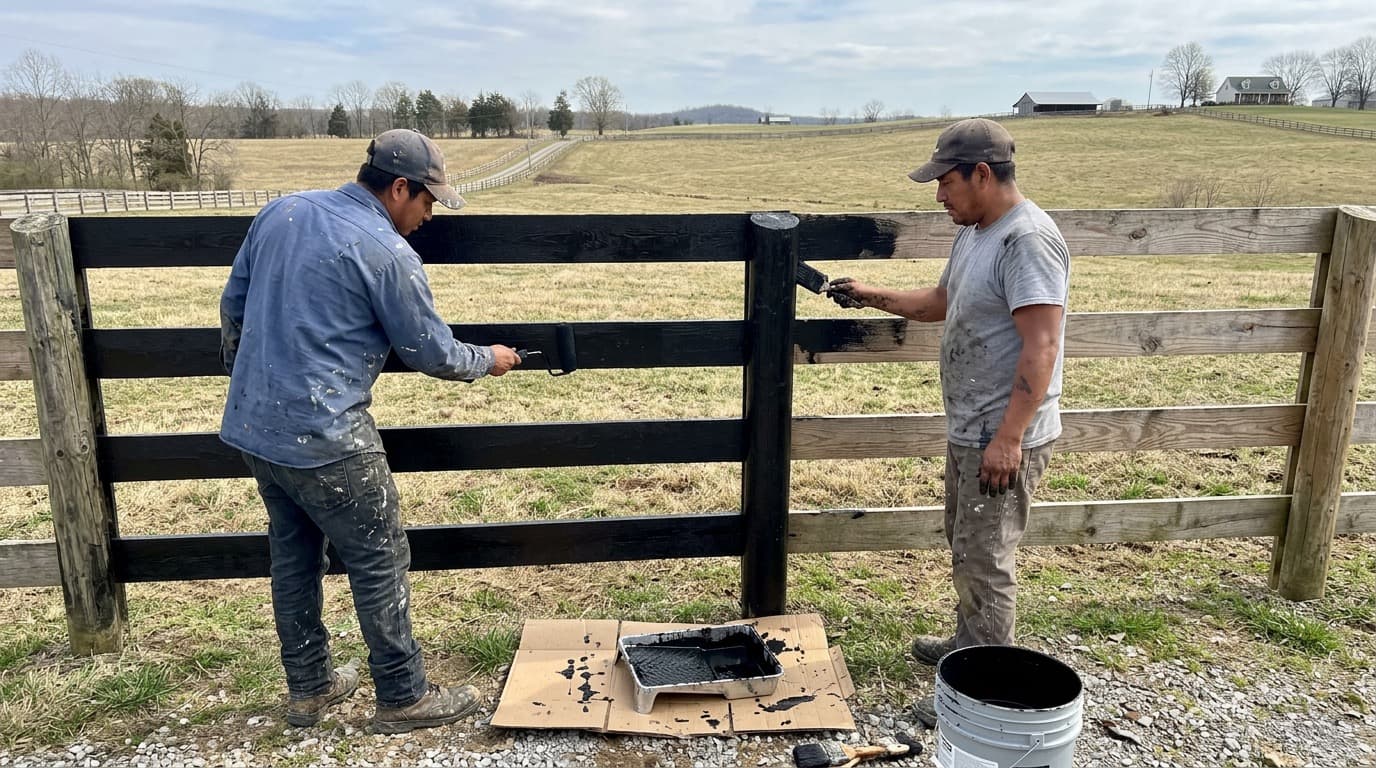 Applying paint or stain finish to the completed fence